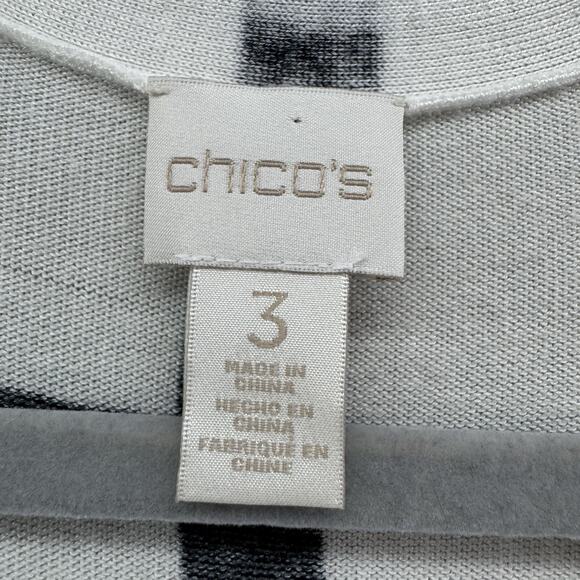 Chicos Cardigan Women 3 XL/16 White Black Abstract Long Open Front Long Sleeve - Picture 2 of 13